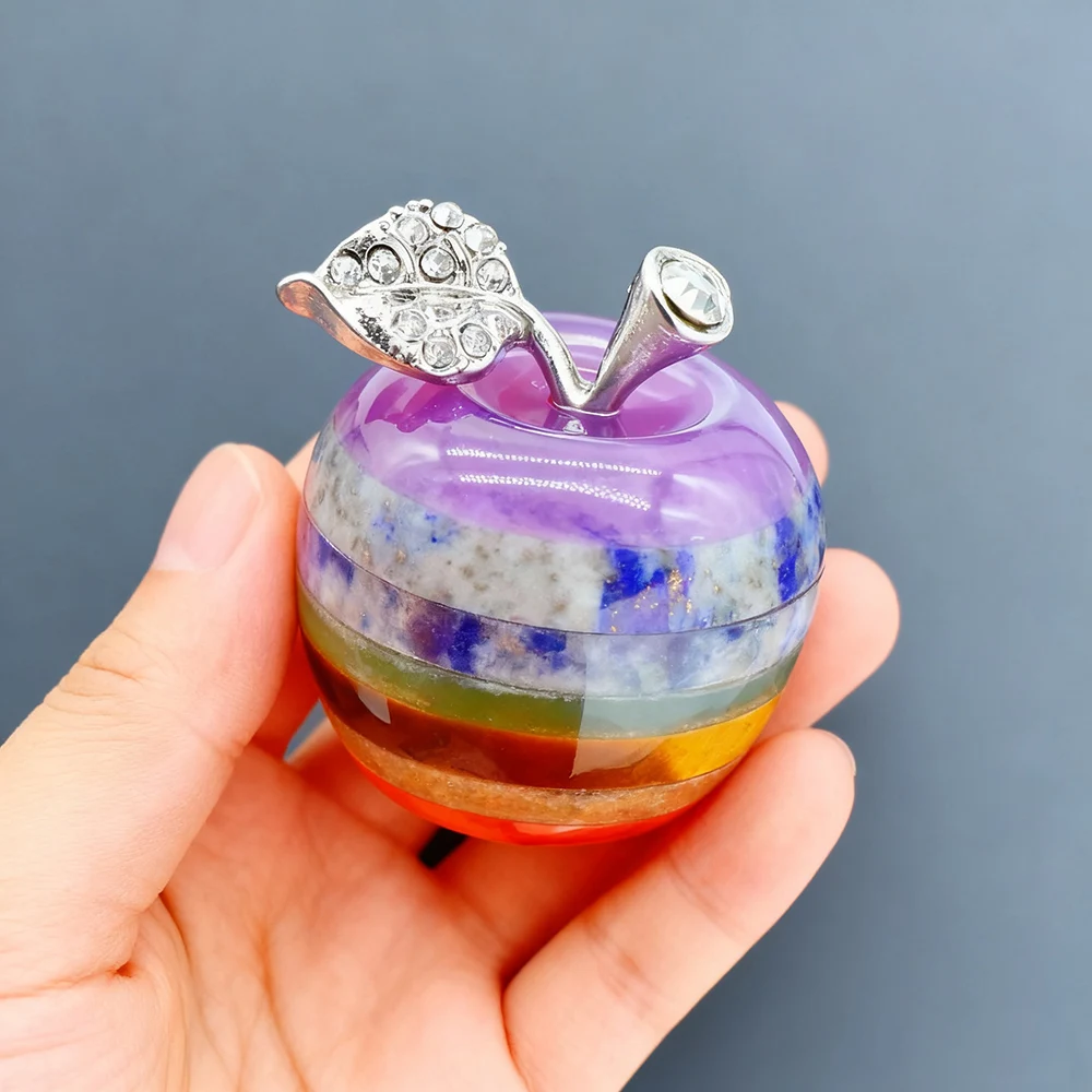 1PC Natural Seven Chakras Crystal Apple Stone Christmas Home Decoration Energy Crystal Apple Gift