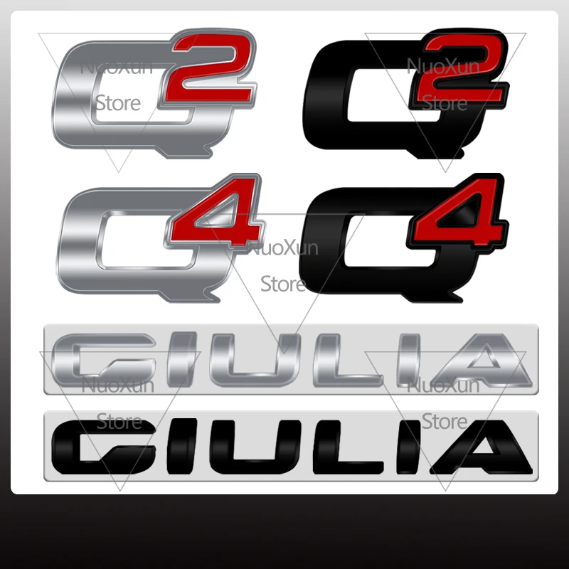 1x Q2 Q4 GIULIA Car Lettering Badge Sticker For Alfa Romeo Giulia Stelvio MITO 156 Sportiva Logo Metal Trunk Emblem Accessories