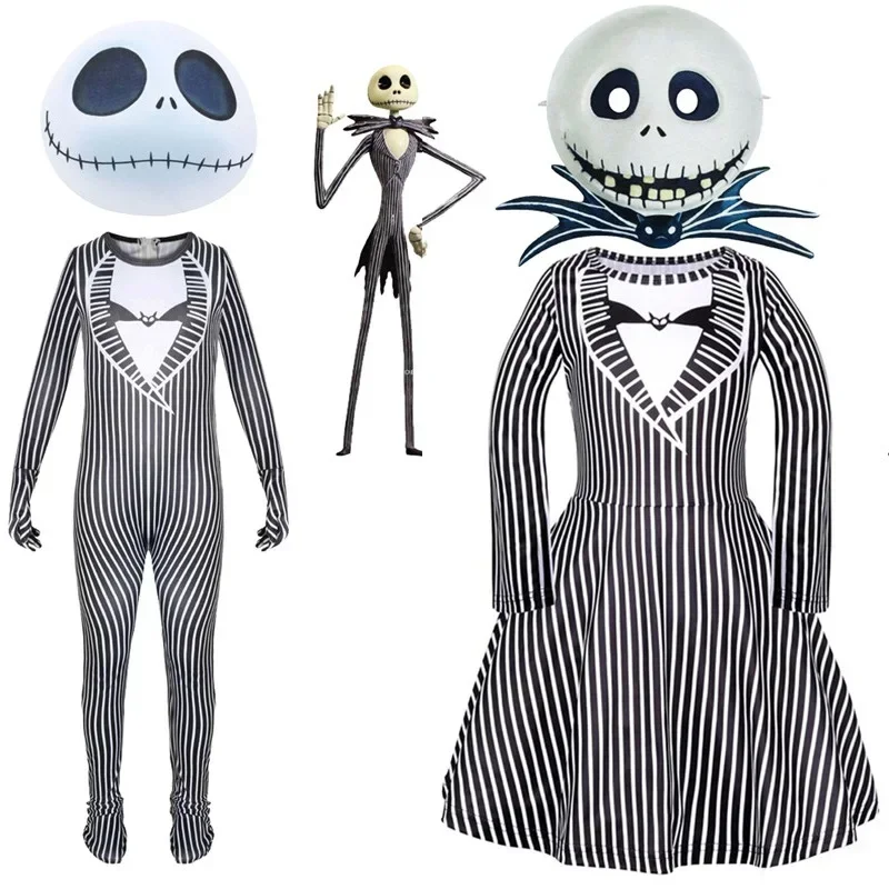 Nightmare Before Christmas Dress Halloween J-Jack Skellington Cosplay Costume For Kid Girls Boy Carnival Funny Clothin MN5