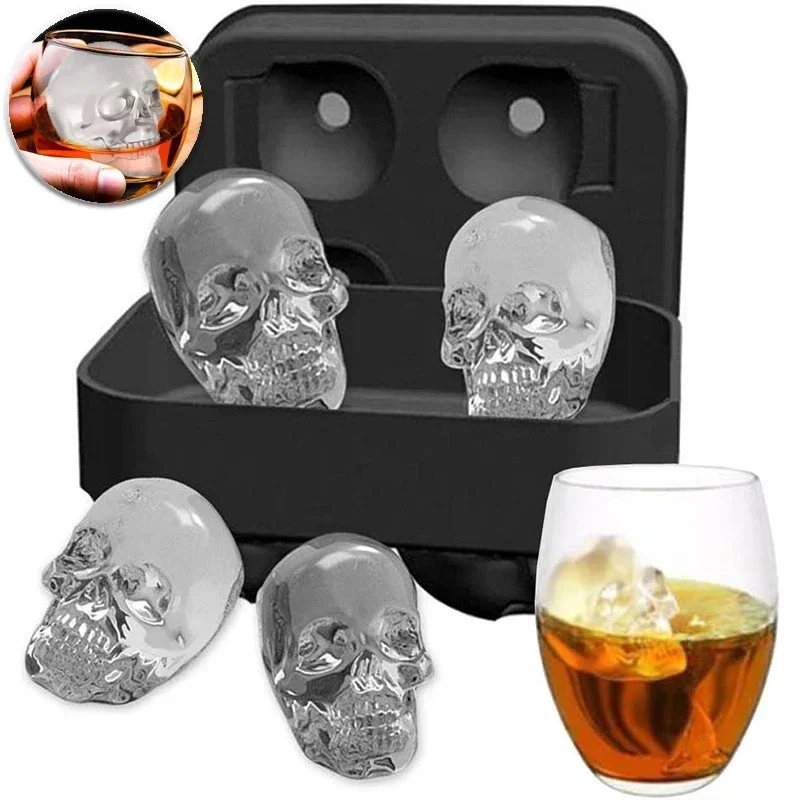 Silikon-3D-Kugel, schädelförmige Eisform, wiederverwendbare Eiswürfelform, Eiswürfelschalen, einfache Freigabe, für Whisky, Paty-Zubehör