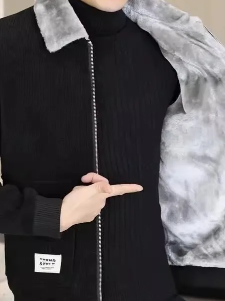 

Thiened Corduroy Jaet Men's Autumn Winter New Sle Casual Outerwear Turn-down Collar Warm Top Windbreaker Stand Fit