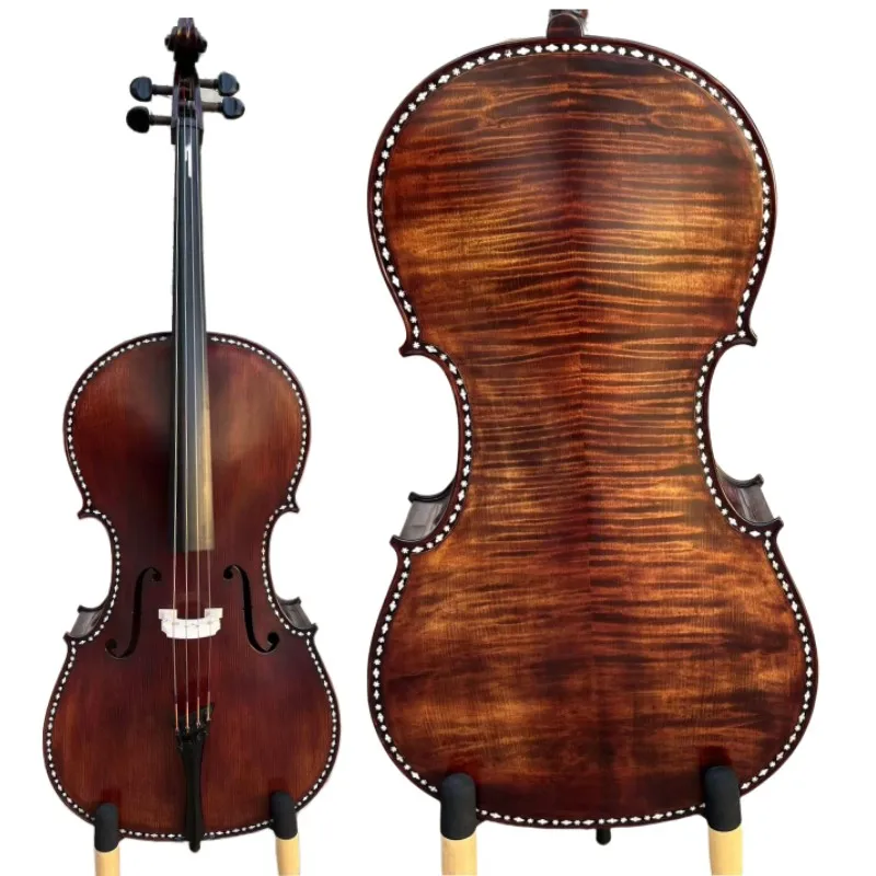 Special Professional Cello Full 4/4,Big sound,Flames Maple Back,Shell Purfling