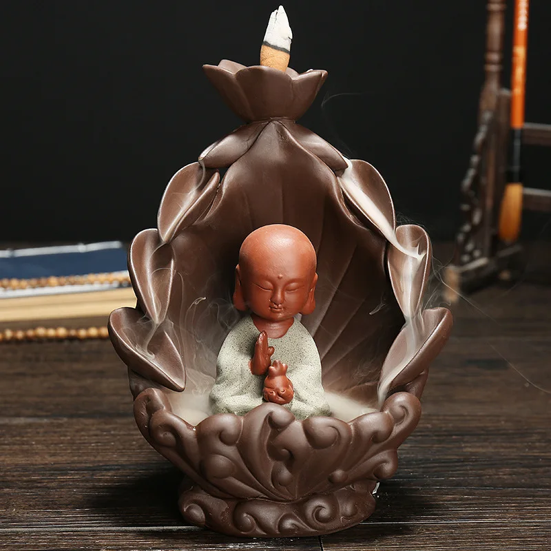 The Monk Buddha Backflow Incense Cones Pond Classical Home Decor Tower Holder Censer