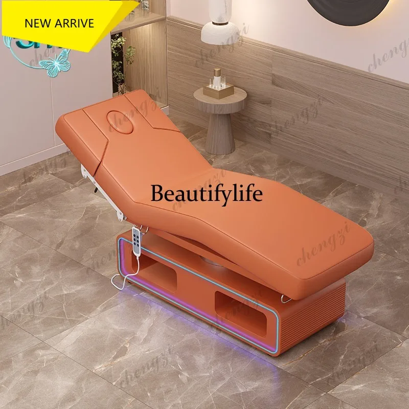 L181 Electric beauty bed with LED lights, armrests, bendable legs, wooden base, light luxury and simple