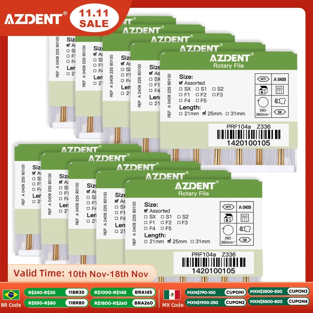 10Boxes Dental Engine Use File NiTi Super Rotary AZDENT Heat Activated Endodontic Canal Root Files 25mm SX-F3 Dentistry Tools