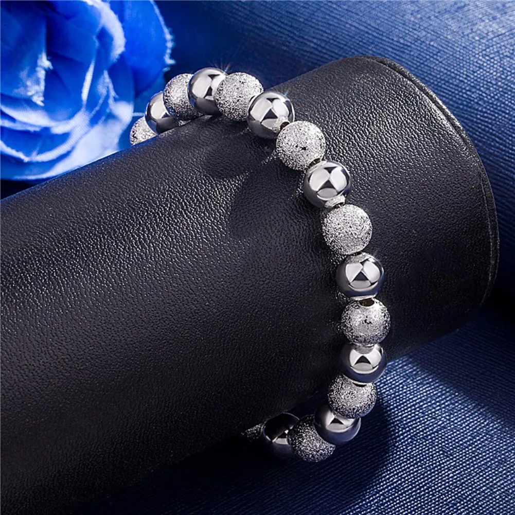 hot sale 925 Sterling silver Bracelets charm 8MM Frosted beads chain for women men Wedding party Christmas Gifts Fashion Jewelry