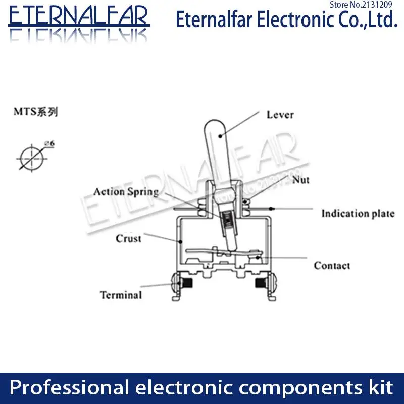 SPDT-Interruptor de palanca de enclavamiento DPDT, 6MM, MTS-102 5A 6A 125V 3A 250 AC Mini 3 6PIN ON-OFF-ON, luces basculantes, motores