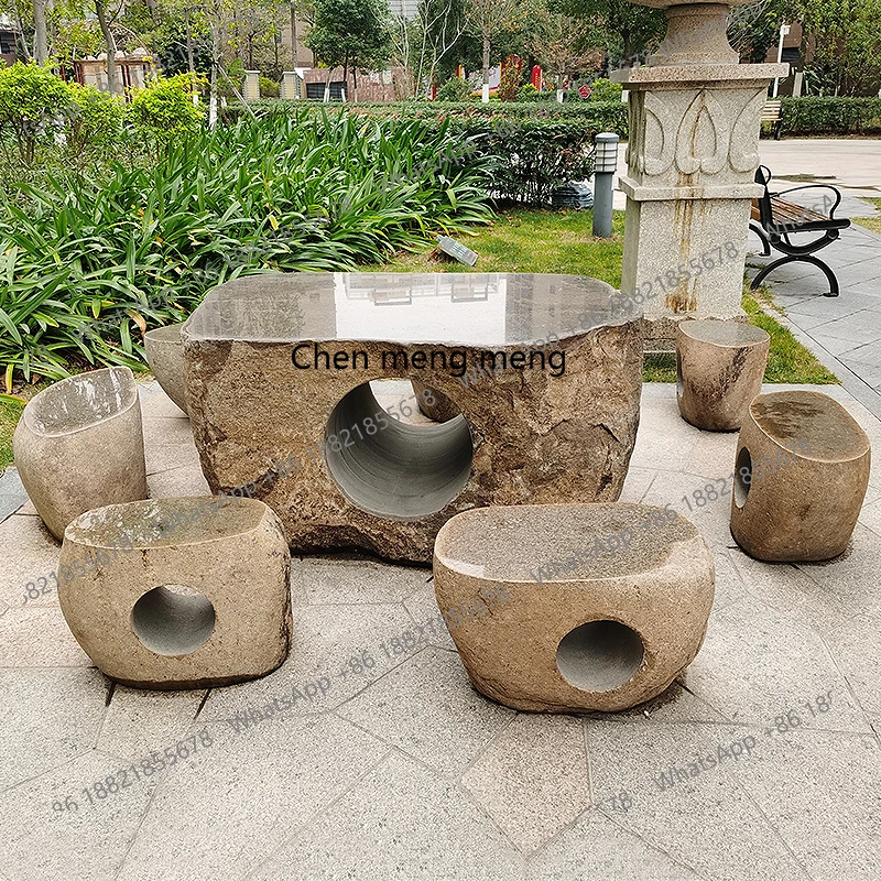 

Outdoor stone table, stool, natural outdoor courtyard garden, table and chairs, a set of villa household marble ornaments