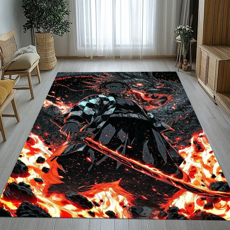 3D Demon Slayer Kimetsu no Yaiba Tanjiro Nezuko Anime Non-Slip Area Rug for Living Room,Bedroom Carpet Mat for Sofa,Home Decor