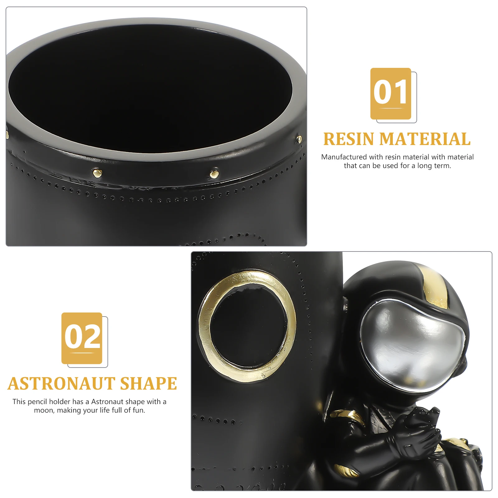 

3D Resin Astronaut Pencil Holder Pen Cup Kids Makeup Brush Storage Stationery Organizer Desktop Cartoon Space Craft Funny