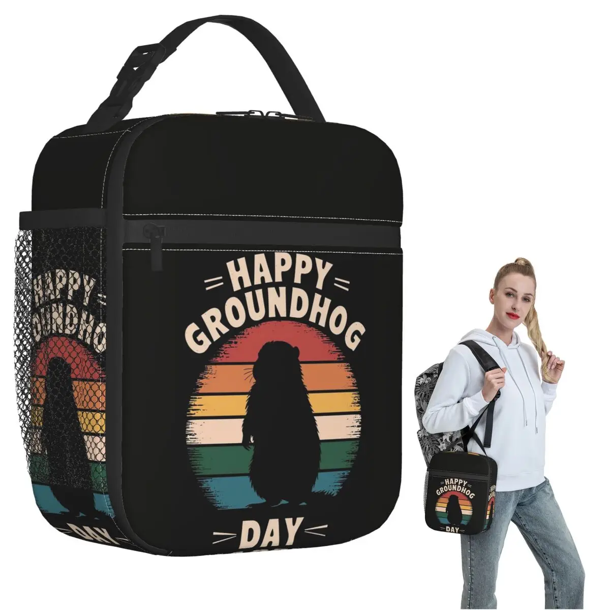 

Celebrate Groundhog Day Insulated Lunch Bag for Women Kids Leakproof Food Boxes Thermal Lunch Box Tote