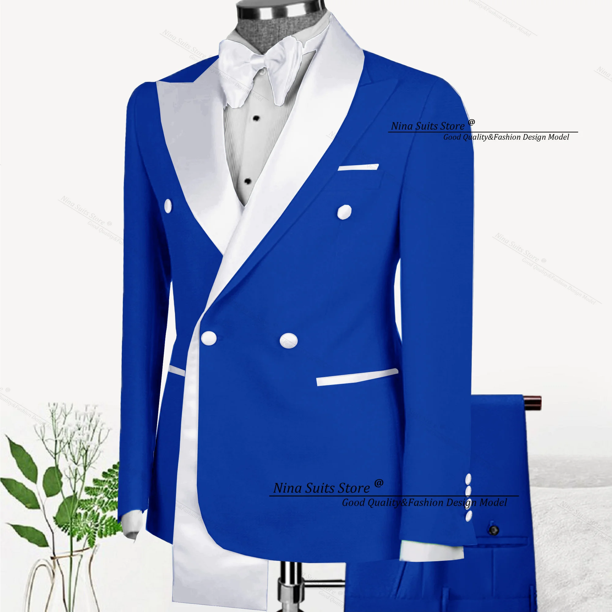 Nina Store Custom Made Men Suits Royal Blue 2-piece Set Including Jacket and Pants Elegant Costume Homme Wedding Tuxedos for Men