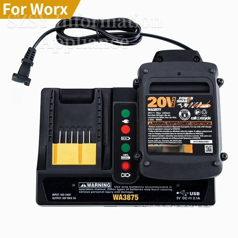 WA3875 Battery Charger Replacement For Worx 18V 20V WA3512 WA3520 WA3575 WA3578 WA3742 WA3732 WA3881 WA3847 WA3868（NO Battery)