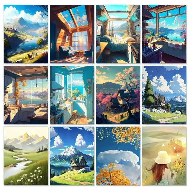 

607067 Painting By Numbers Landscape On Canvas Picture Drawing Gift For Adults DIY Set Wall