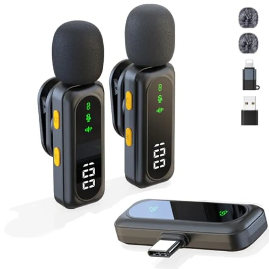 

2 Pcs Wireless Lavalier Microphone for iPhone Video Rrding Clipon Mics with Rotatable ClipDenoise Rrding Ideal for Vlog Tiktok