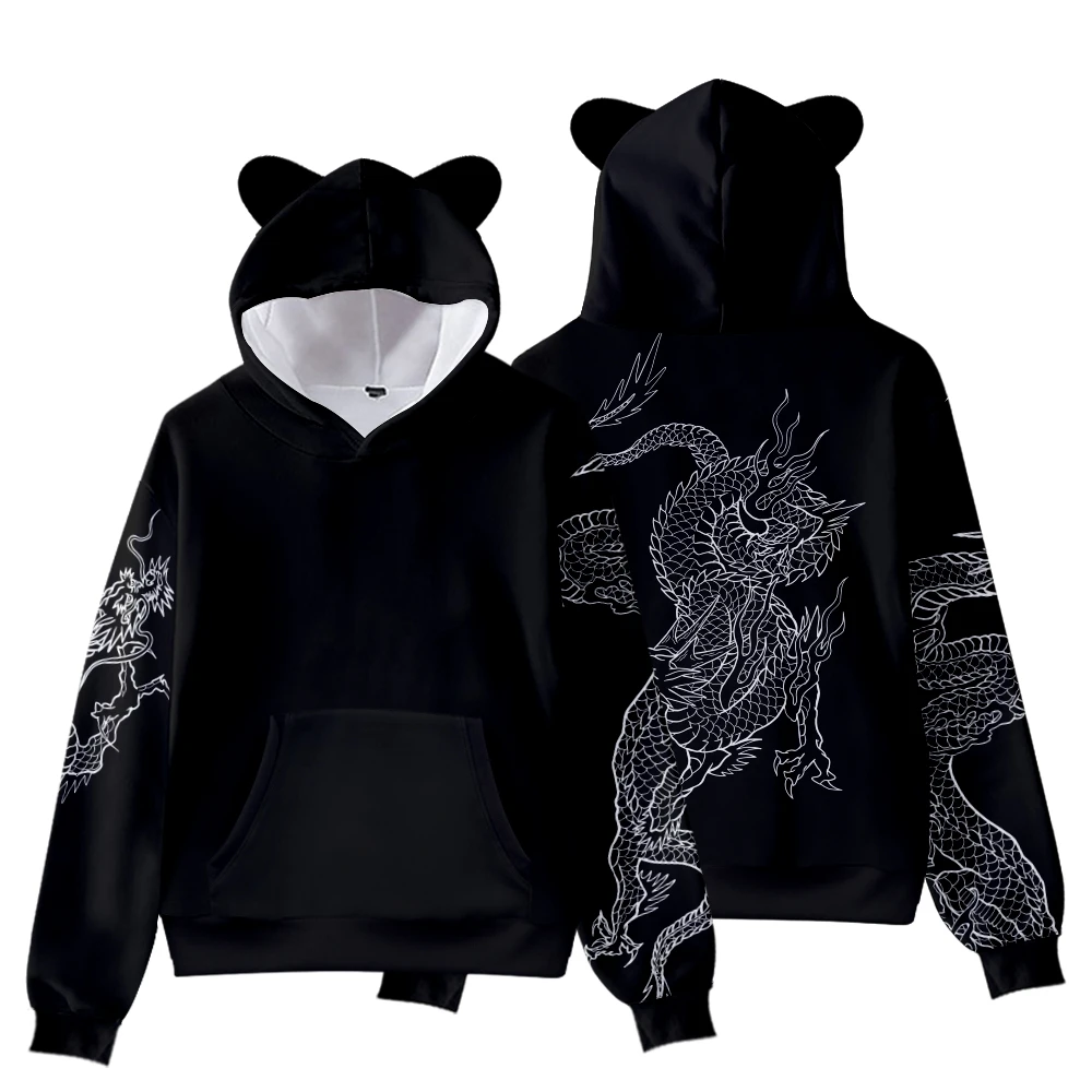 أنيمي التنين الجرافيك هوديس البلوز سترة القط الأذن هوديي بنين بنات مقنعين بلوزات تأثيري حلي