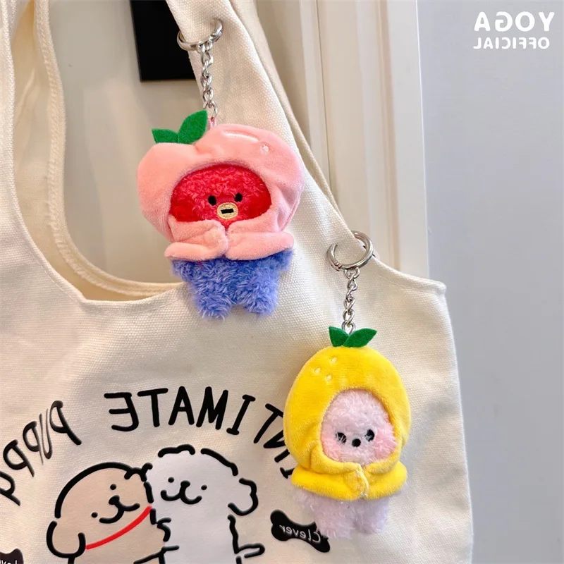 9Cm Kawaii Bt21 Small Animal Mini Plush Keychain knapsack Pendant Cartoon Fruit Headband Series Plush Doll Pendant Birthday Gift