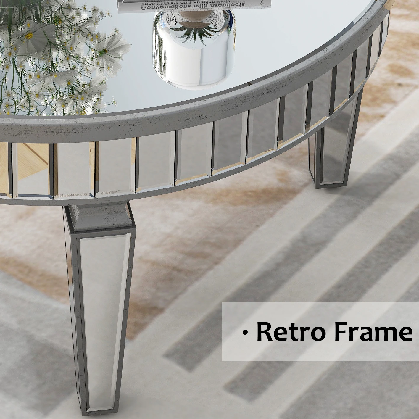 SHYFOY Mirrored Coffee Table-Round Glass Coffee Table with Highly Reflective Mirror Easy Assembly Silver Frame