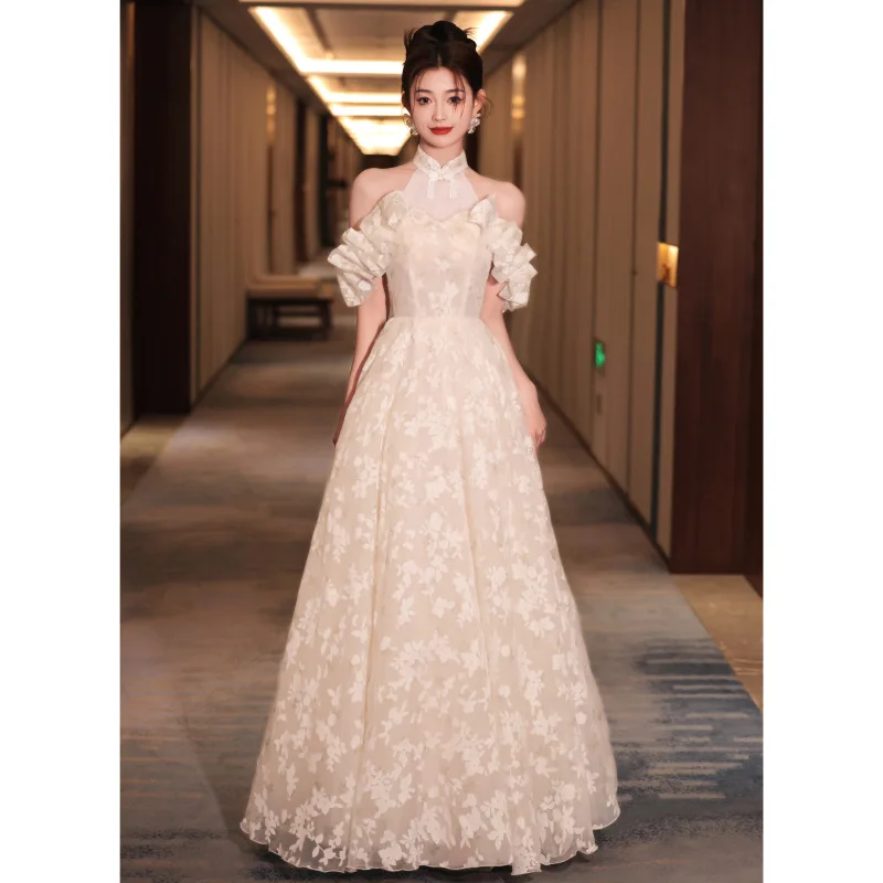 

Evening Gown, High-end Niche Light Wedding Dress, Hanging Neck and One Shoulder, Women's 2025new High-end Style, Art Examination