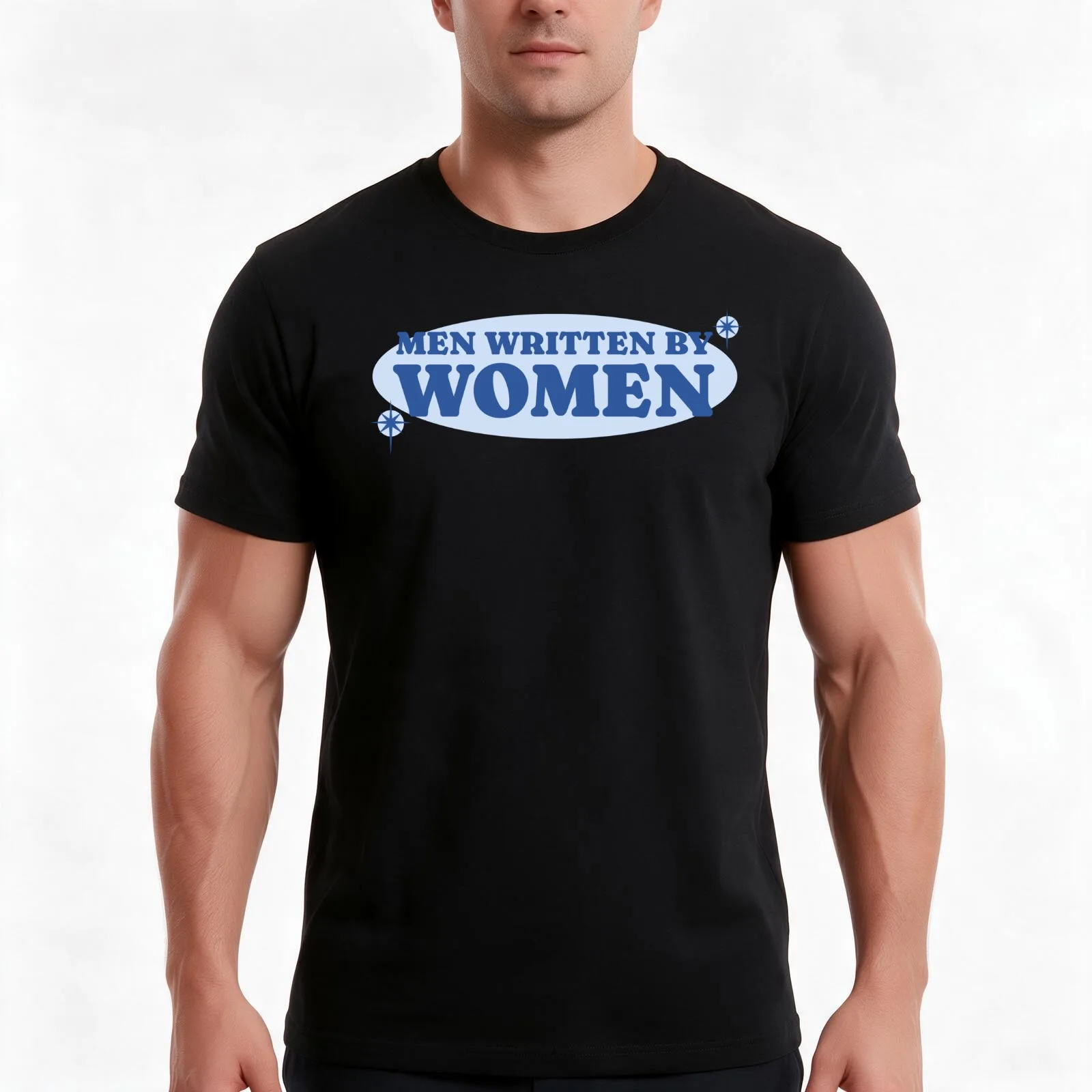 men written by women blue T-Shirt Summer Casual Cotton Tee Oversized Streetwear Tops Vintage Graphic Print Unisex Men Women