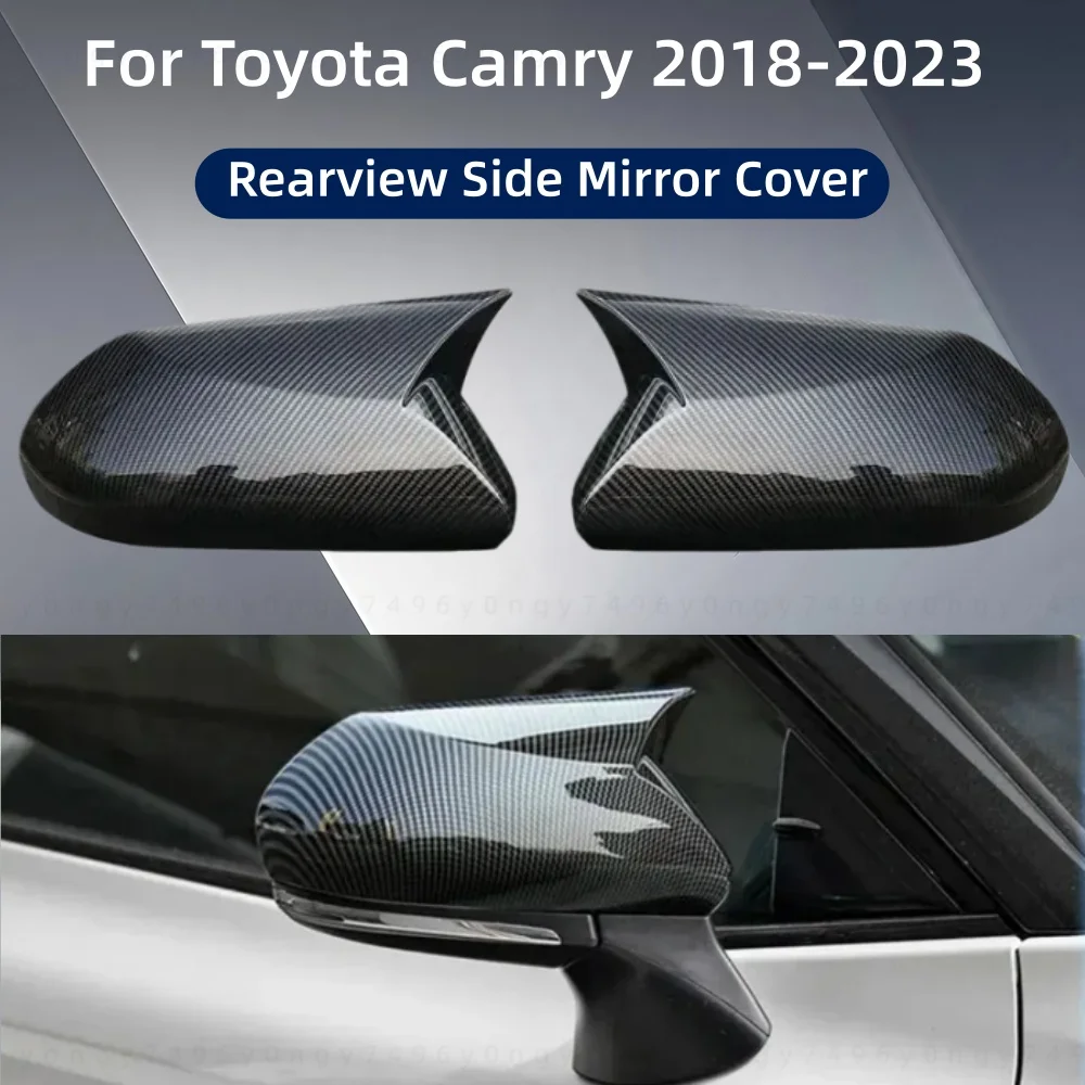 

Car Rearview Side Mirror Cover Wing Cap Exterior Door Rear View Case Trim For Toyota Camry 2018-2023 Carbon Fiber Look Black