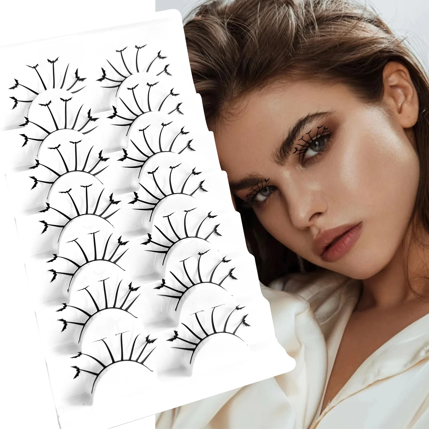 Ciglia tagliate in carta con farfalla di Halloween Estensioni per ciglia a grappolo Strega gotica nera per grappolo di ciglia per feste cosplay di Halloween