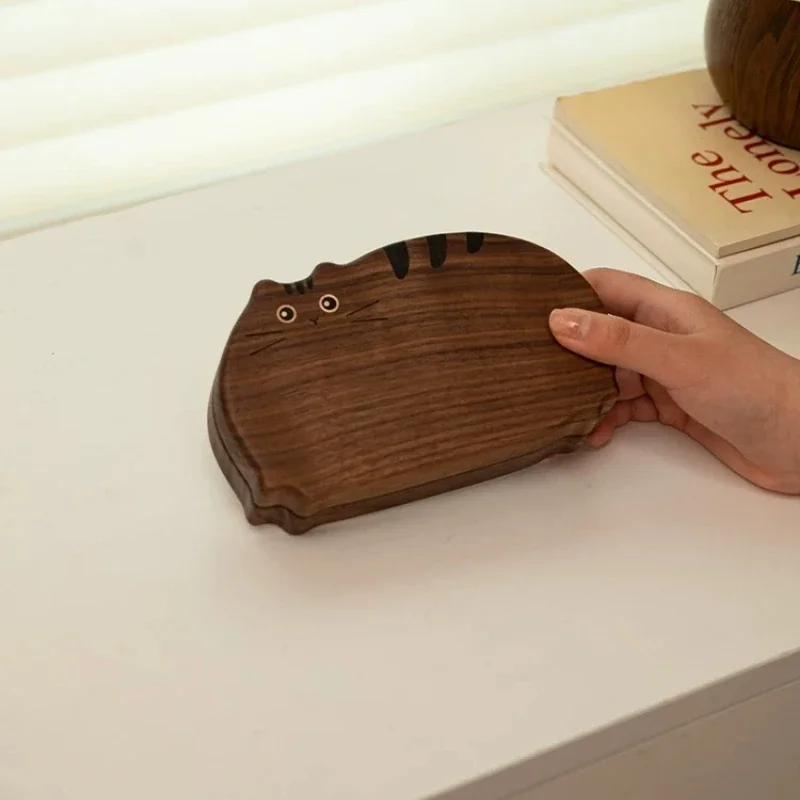 Cute Cat Wooden Jewelry Box Portable Small Trinket Organizer Walnut Storage Case for Earrings Rings Necklace Gift for Birthday