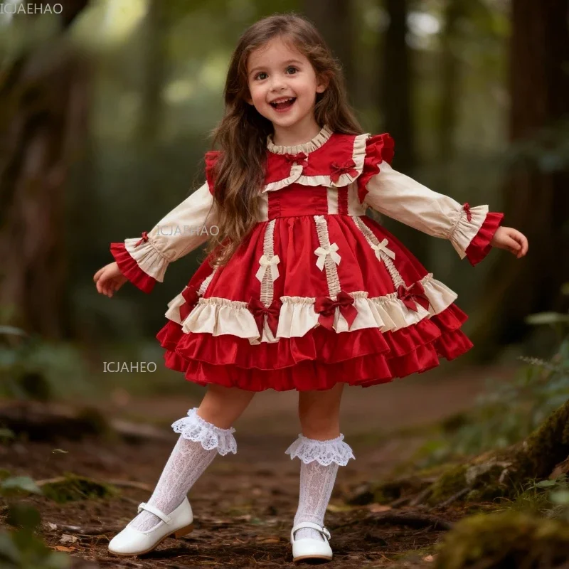 

Kids Girl Lolita Dresses Long Sleeve Spring Autumn Kids Princess Party Gown Baby Toddler Elegant Ball Dress Christmas Holidays