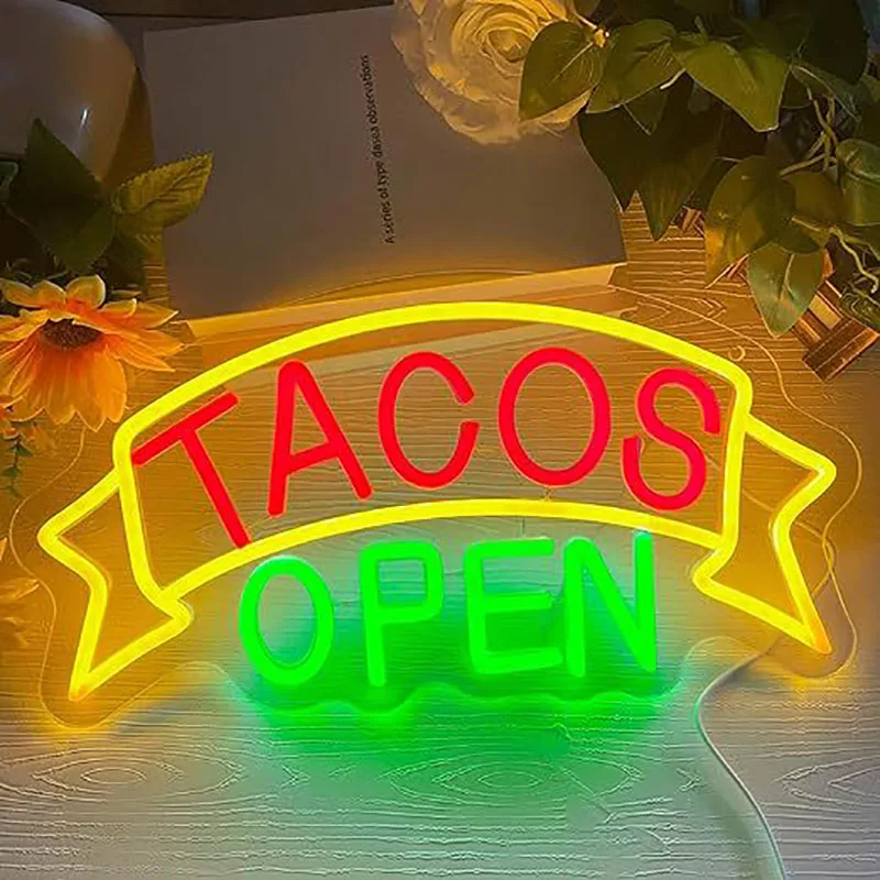 

Tacos Open Neon Sign Light Mexican Restaurant Neon Led Sign Eating Room Decor Wall Neon Lights For Kitchen Bar Street Food Store