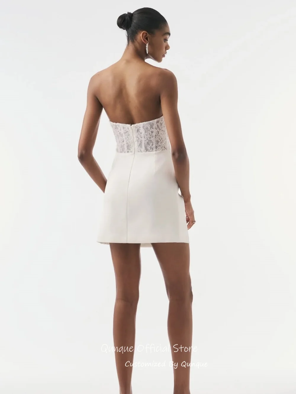 Qunque Sleeveless Ruched Wedding Dress Back Zipper Lace Appliques Homecoming Dresses Above Knee Vestido De Novia Boda Customized