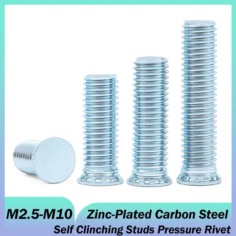 M2.5 M3 M4 M5 M6 M8 M10 Zinc Plated Carbon Steel Self Clinching Studs Pressure Rivet Screw FH/FHS Flush Head Studs Length:5-60mm