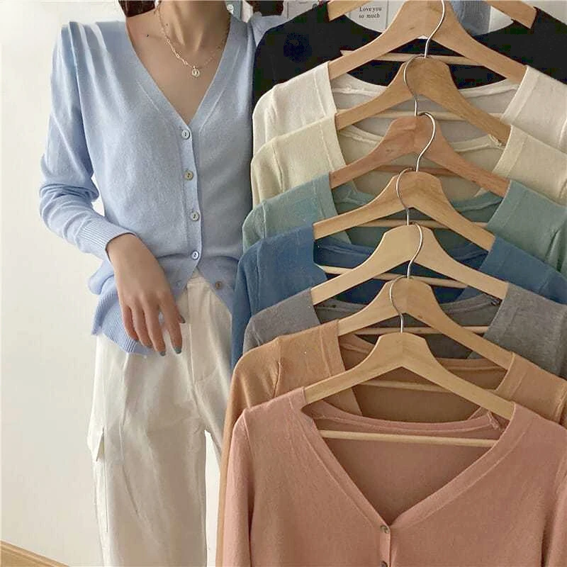 9 Colors Cardigan for Women Solid Loose Casual Summer Thin Sun-proof Jacket Cozy Simple Korean Style Fashion All-match Ins Daily