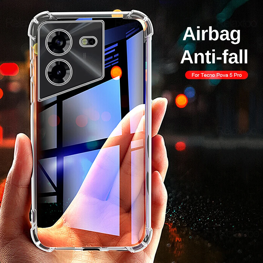 Transparent Airbags Armor Shockproof Coque For Tecno Pova5Pro Pova5 Pova 5 Pro Free Fire 4G Case TPU Soft Frame Protect Fundas