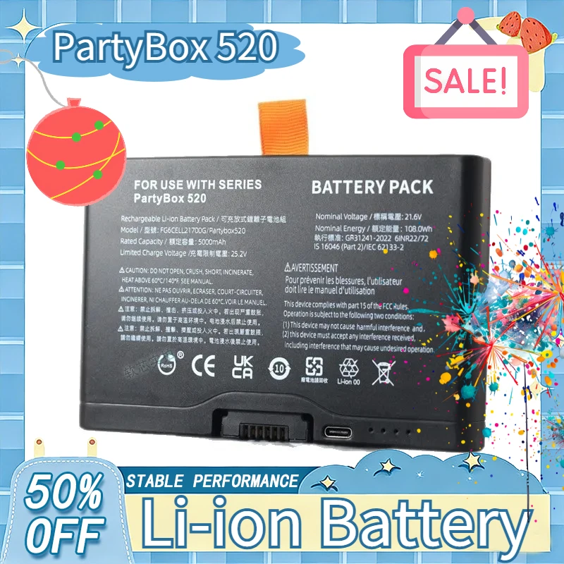 

Speaker Battery For JBL PartyBox 520 PartyBox 720 Battery JBL Boombo X4 Battery for JBL partybox 120 FG2CELL21700(Type-C Port)