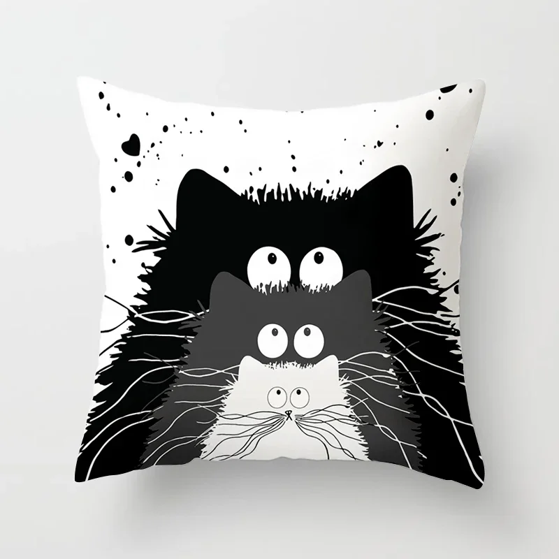 Funny  Cute  Black Lover Cat Pillowcase Cushion Cover 45*45 Polyester Pillow  Sofa Car Home Decor Room Decoration