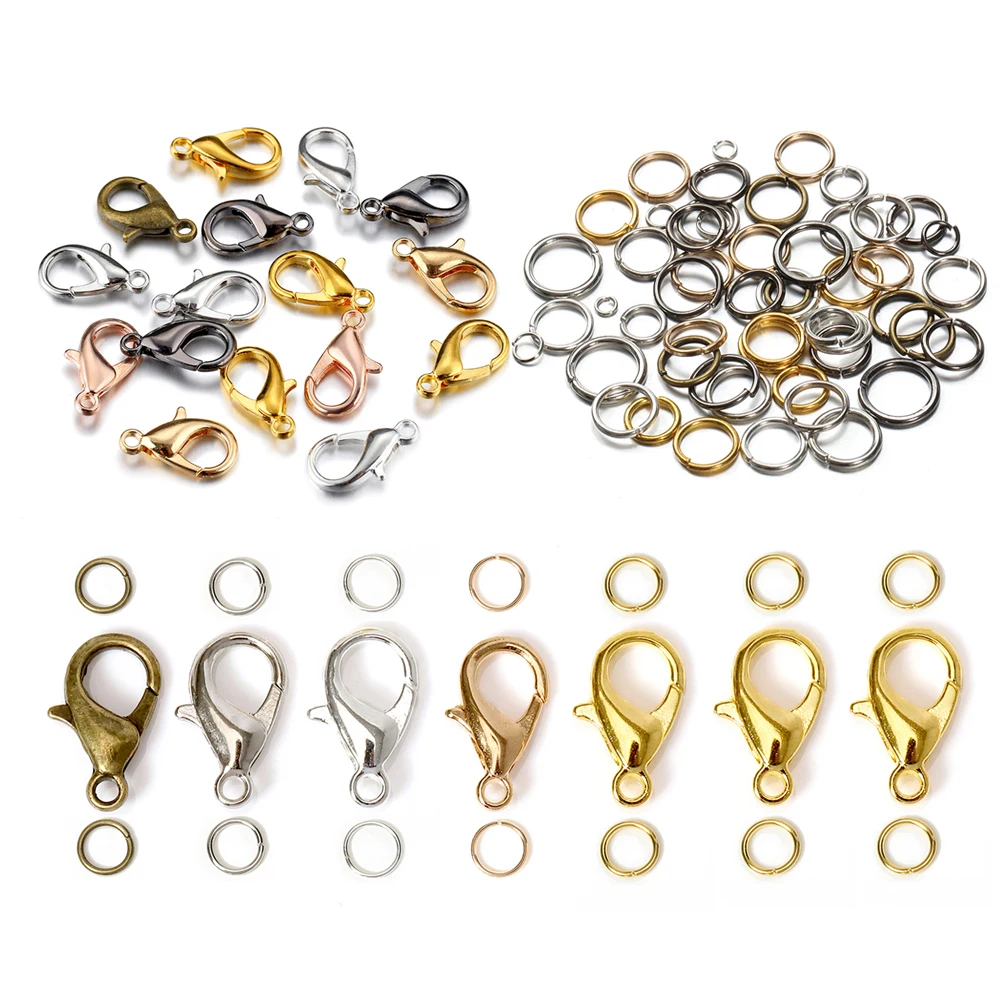 

100PCS Clasps with 200PCS Jump Rings Sets Kit for Bracelet Necklace Connectors Lobster Clasps Jewelry Making DIY Wholesale