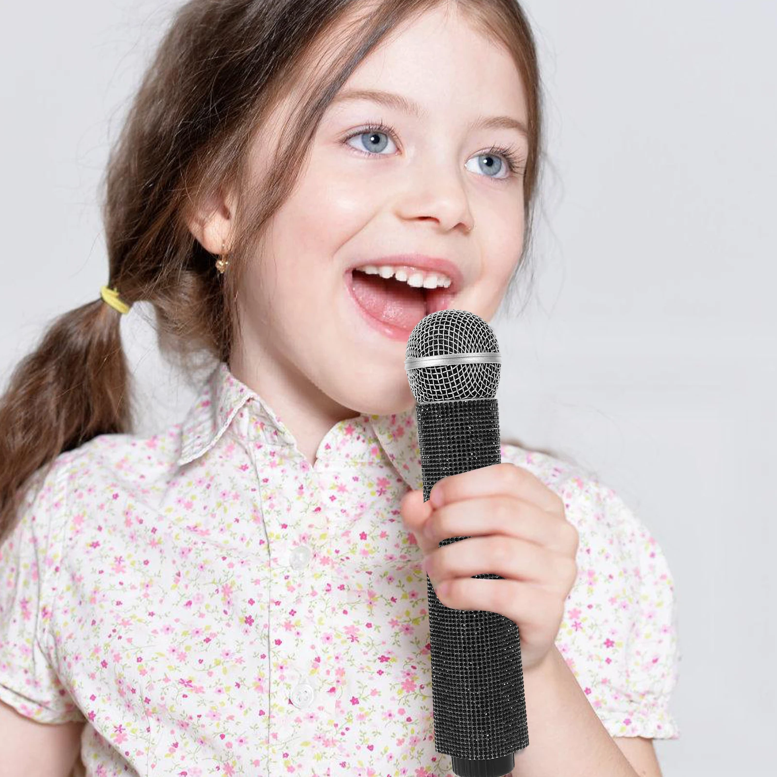 

Delicate Red Mic Glitter Cover Unique Design Sparkling Rhinestones Microphone Accessory