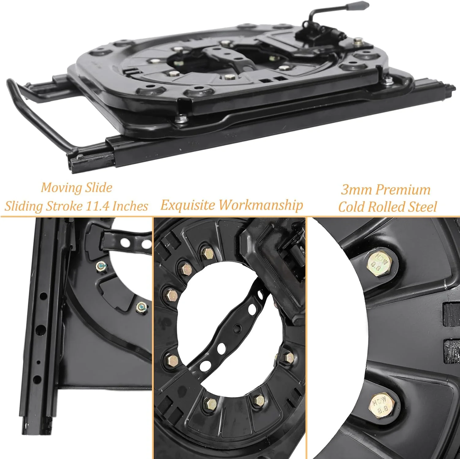 Base girevole per sedile resistente con cursore, base sedile girevole in lamiera d'acciaio da 3,0 mm ruotabile a 360 gradi per camper, furgone, camper, barca, camion, autobus