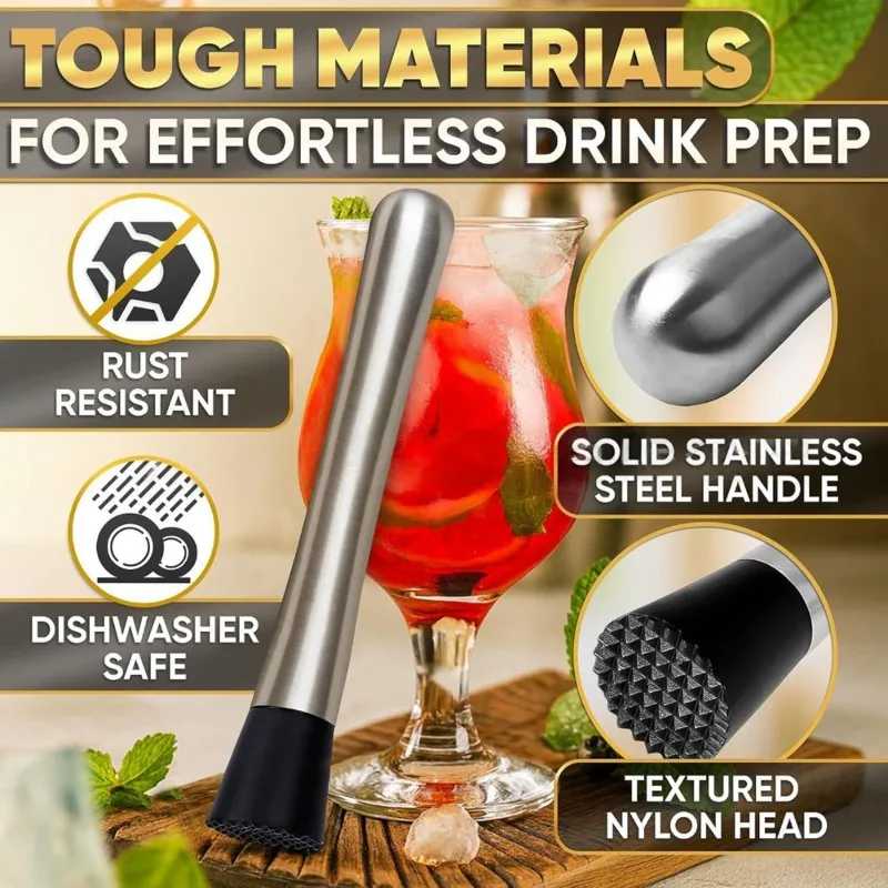 AB46-Stainless Steel Cocktail Tool Set - Modern Minimalist Barware For Lemonade And Drinks