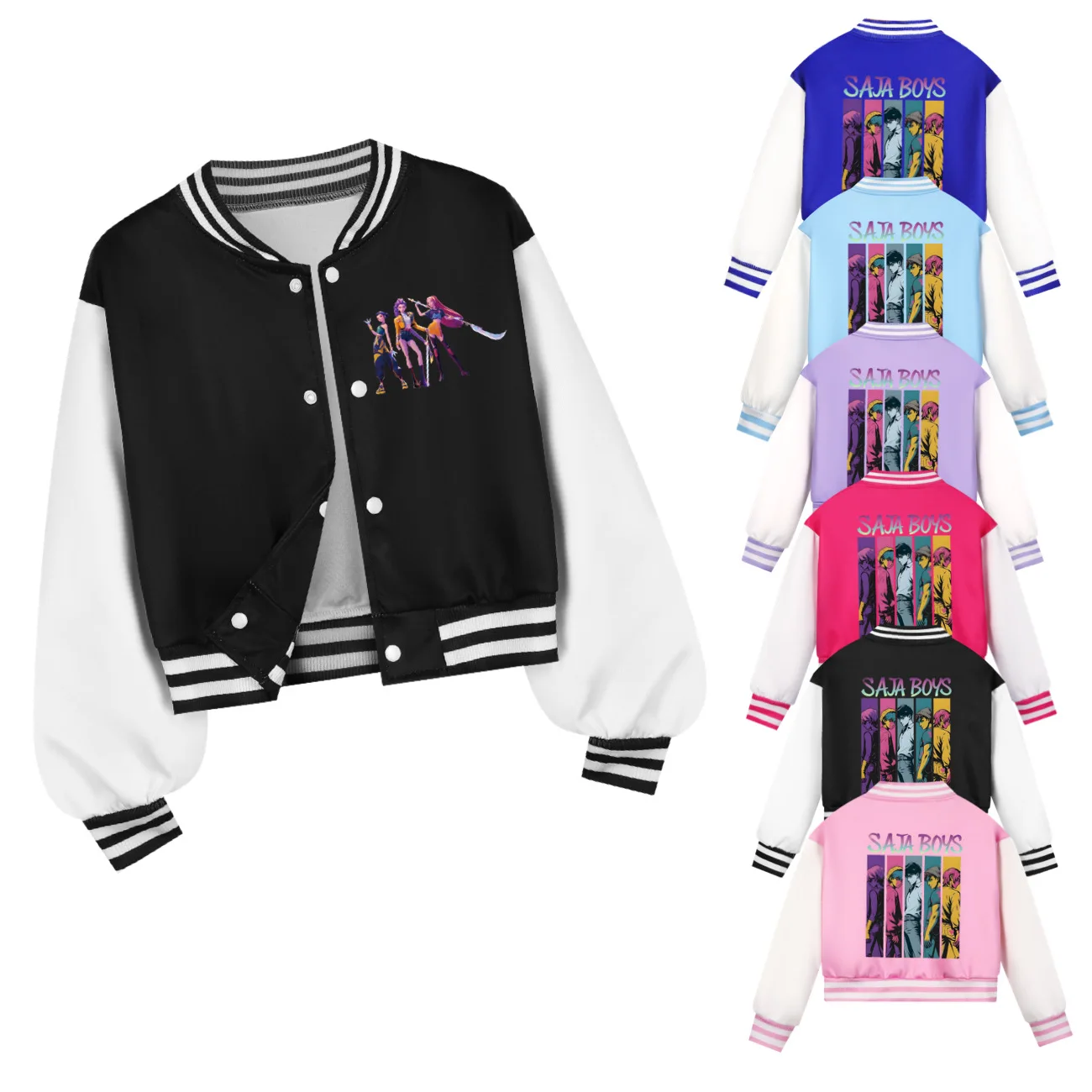 

Spring Fall New Boys Girls Jacket KPop Demon Hunters Huntrix Baseball Uniform For 4-14 Years Children Sports Outerwear