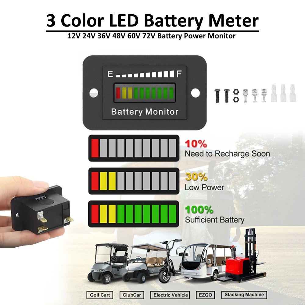 12-72V LED Battery Monitor Meter Voltage 12V 24V 36V 48V 60V 72V Waterproof Lithium Acid Monitor Gauge for Golf CartBoat Car