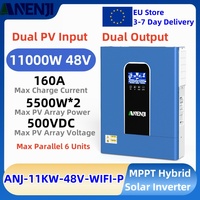 11kw Parallel Hybrid Solar Inverter 48v Off On Grid Inversor Dual Output Built-in WiFi 160A Solar Charge Controller PV 500VDC