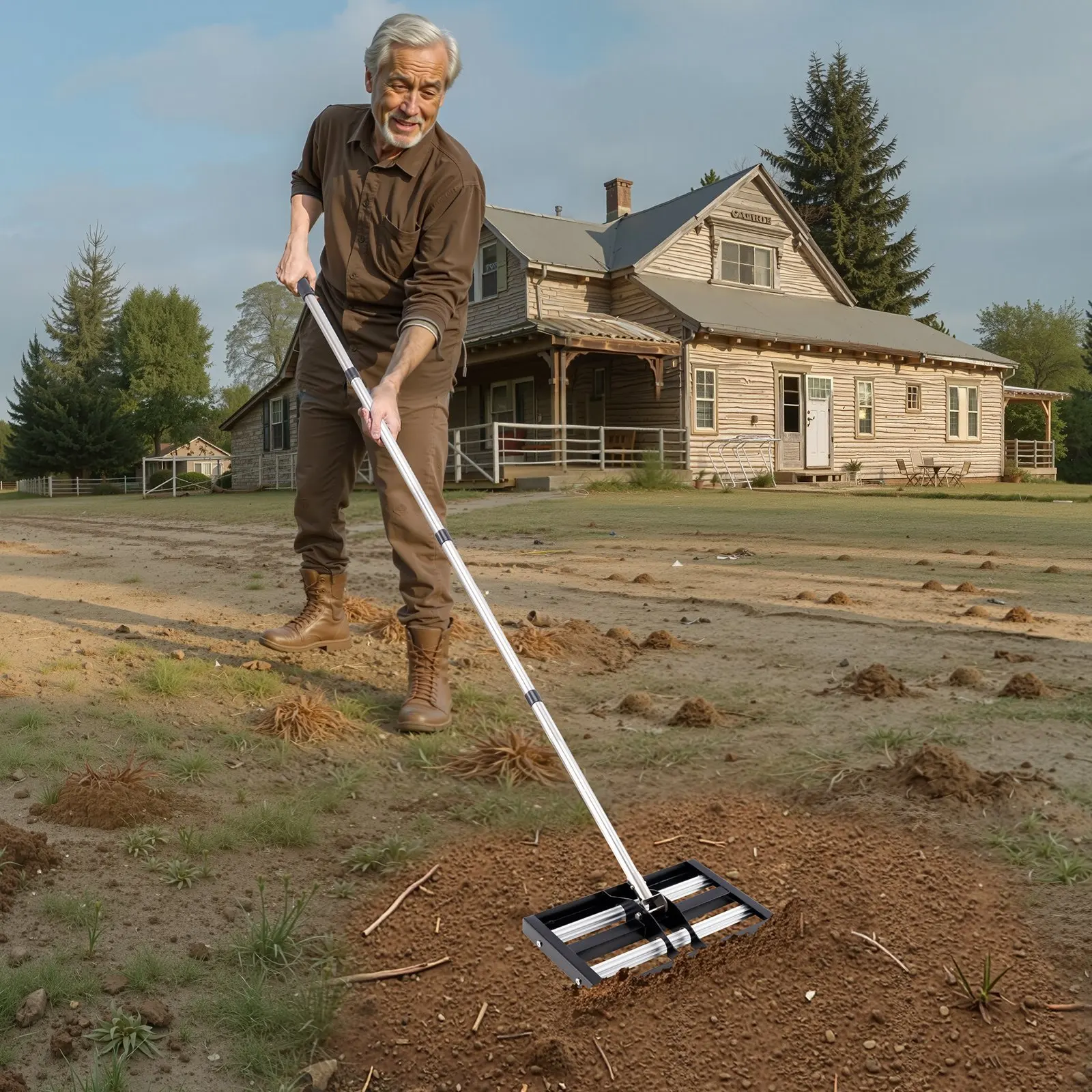 

Updated Lawn Leveling Rake with Roller, 17" x 10" Stainless Steel Lawn Leveler with 63.4" Adjustable Handle, Heavy Duty Yard