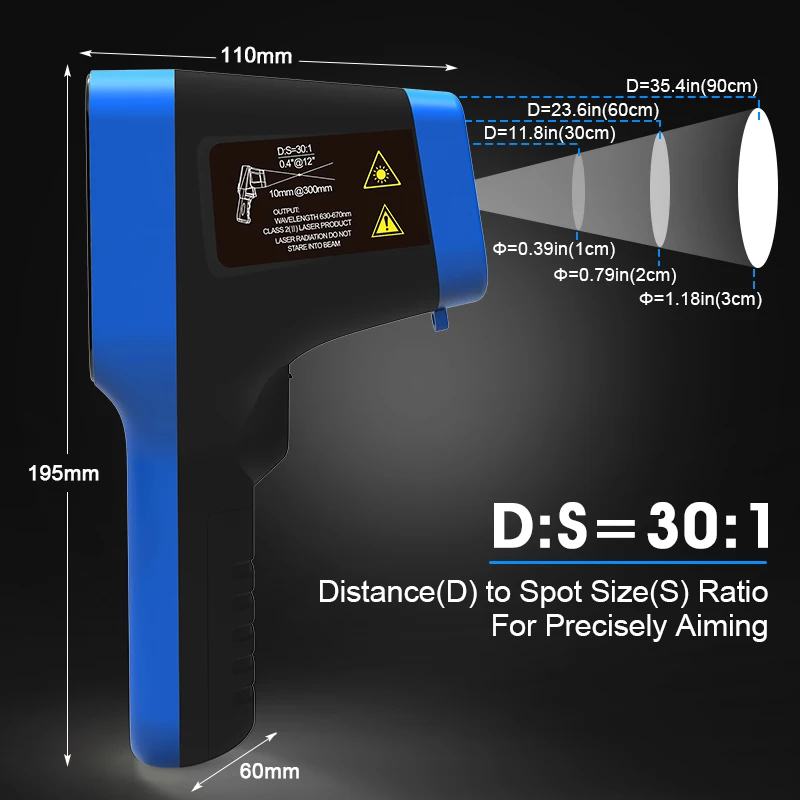 HP-1600 Infrared Thermometer Gun Rechargeable,-58℉~2912℉ High Temp Laser Industrial Thermometer,D:S=30:1 Touch Button Waterproof