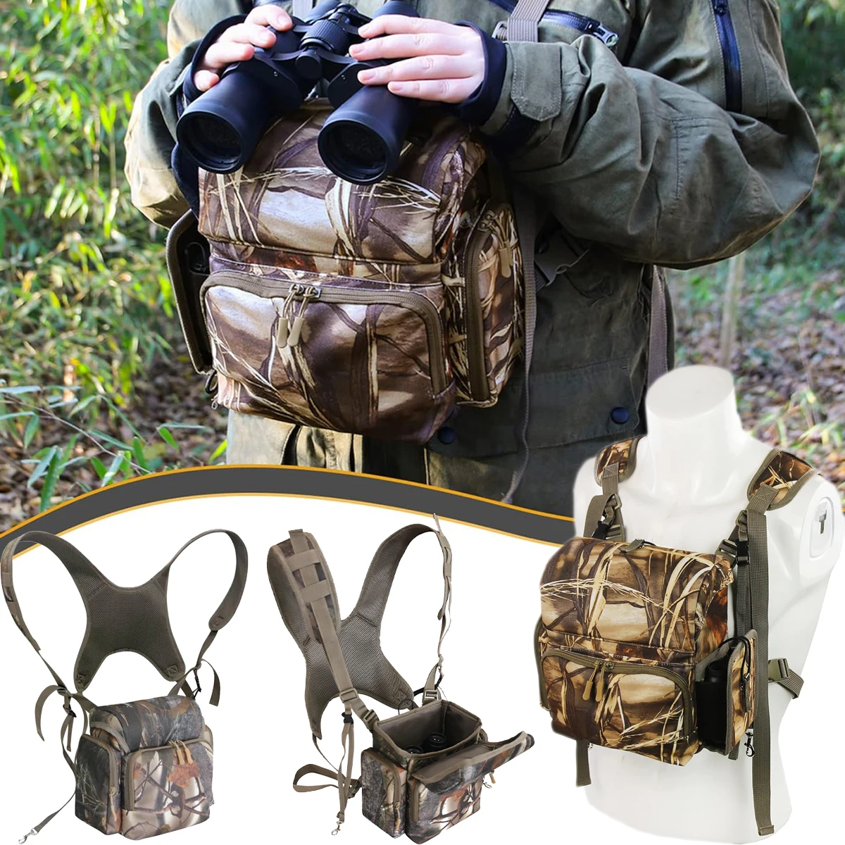 

Binocular Harness Chest Pack Bino Case with Rangefinder Pouch Bino Harness Chest Pack for Bird Watching Hunting Hiking Shooting
