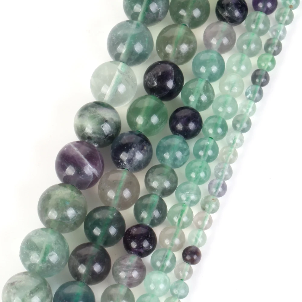 Natural Stone Green Fluorite Irregular Faceted Round Loose Spacer Beads For Jewelry DIY Bracelet Necklace Making Accessories 15\