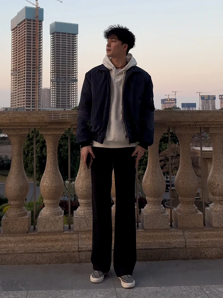 

Мужские зимние брюки прямого кроя на флисовой подкладке, модные молодежные повседневные брюки с высокой талией, свободного кроя