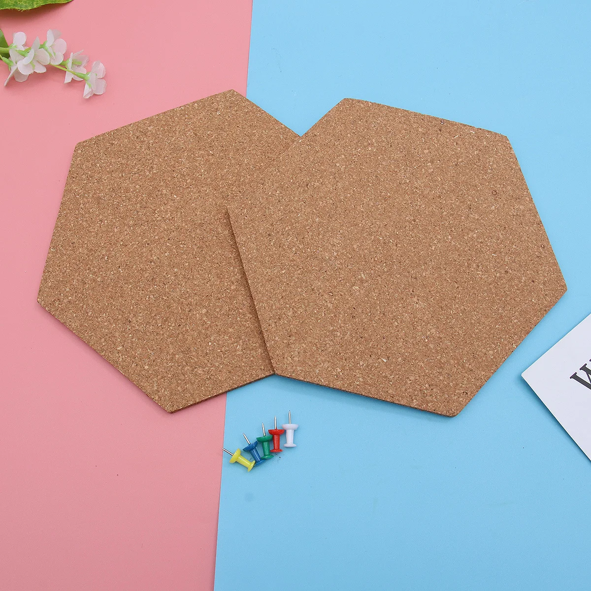 

8Pcs Soft Hexagon Cork Boards Wooden Self-Adhesive Photo Message Boards Bulletin Wall Background for Home Office
