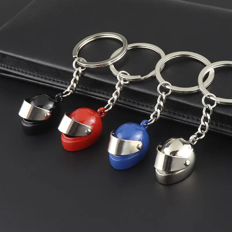 3D Mini Movable Windshield Metal Motorcycle Helmet Keychain Gift Metal Color Bicycle Helmet Keychains/Key Ring Pendant Gift