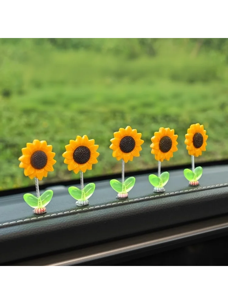 Niedliche Sonnenblumen-Wackelkopf-Deko für das Armaturenbrett im Auto, für Mittelkonsole, SUV, Limousine, LKW, Feder-Innendekoration – Detail 5